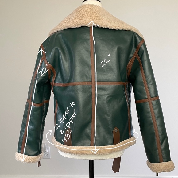 Bida Faux Shearling/Leather Green & Brown Bomber Jacket. Size M - Picture 13 of 16